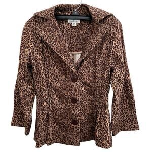Joan Rivers Leopard Print Animal Print 3/4 Sleeve Lightweight Smocked Jacket